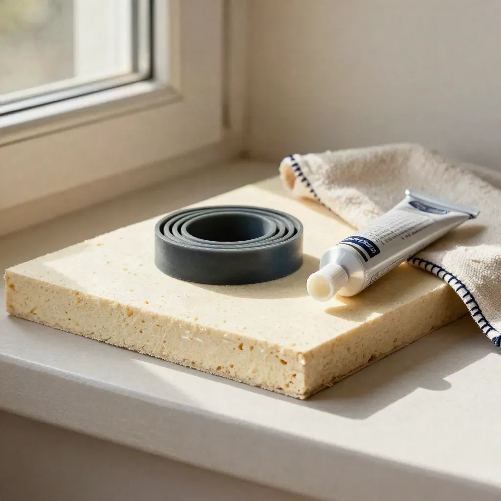 Retrofit swatches on a plaster sweep with soft light and a navy accent